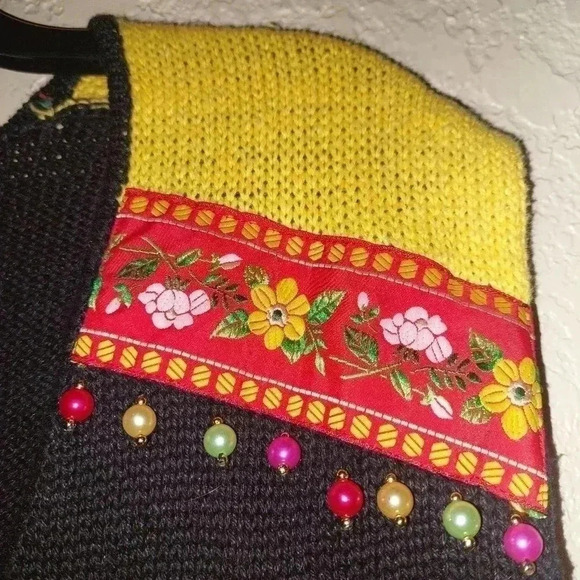 Vintage Victoria Jones Beaded Sweater Vest Women's Sz M Embroidered Flowers - Picture 3 of 7